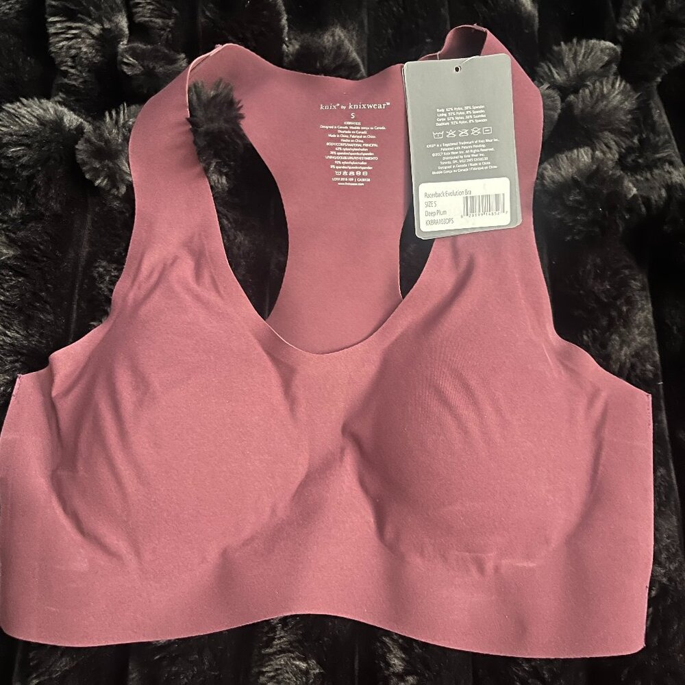 Racerback Evolution Bra, deep plum, size S NWT